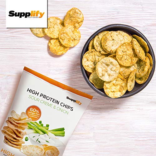 Supplify Protein Chips (Sour Cream & Onion) - Eiweiß Snack zum Abnehmen oder Muskelaufbau - die leckere Alternative zu Protein-Pulver oder -Riegel (12x50g) - 8