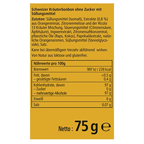 Ricola Ingwer Orangenminze, 18 Beutel Original Schweizer Kräuter-Bonbons mit 13 Alpenkräutern & erfrischendem Ingwer, zuckerfrei, 18 x 75g - 3