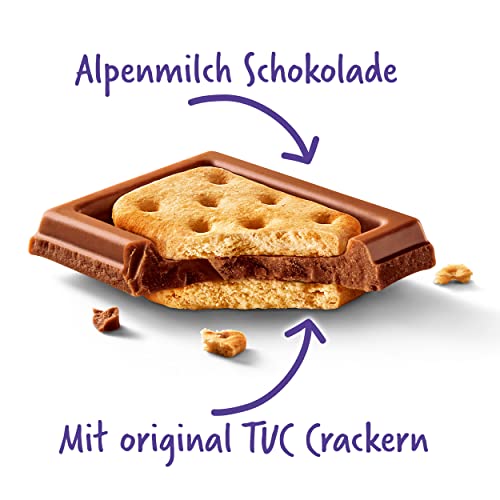 Milka Alpenmilch Schokolade & TUC Cracker 18 x 87g, Zartschmelzende Schokoladentafel mit gesalzenen Crackern | 87 g (18er Pack) - 4