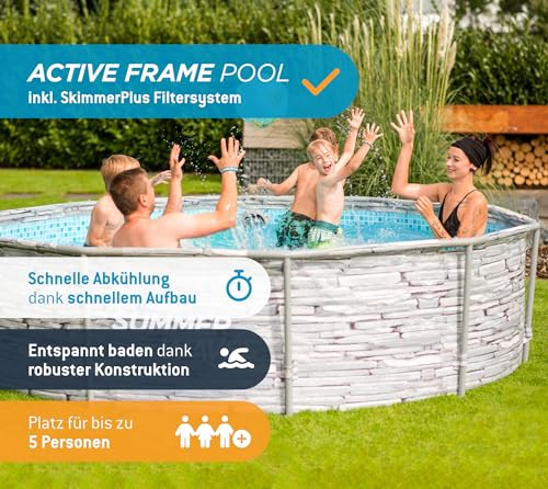 Summer Waves Frame Pool Komplettset | Rund 305x76 cm Steinoptik Grau | Aufstellpool Set | Gartenpool & Schwimmbecken inkl. Filterpumpe - 2