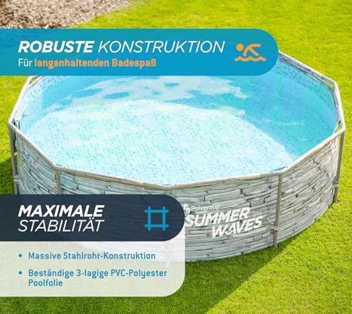 Summer Waves Frame Pool Komplettset | Rund 305x76 cm Steinoptik Grau | Aufstellpool Set | Gartenpool & Schwimmbecken inkl. Filterpumpe - 3