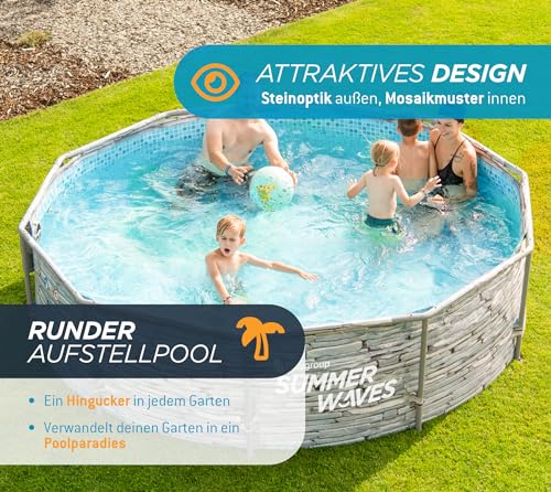 Summer Waves Frame Pool Komplettset | Rund 305x76 cm Steinoptik Grau | Aufstellpool Set | Gartenpool & Schwimmbecken inkl. Filterpumpe - 4