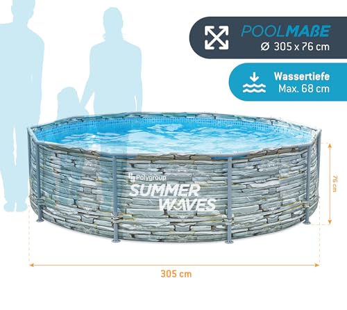 Summer Waves Frame Pool Komplettset | Rund 305x76 cm Steinoptik Grau | Aufstellpool Set | Gartenpool & Schwimmbecken inkl. Filterpumpe - 7