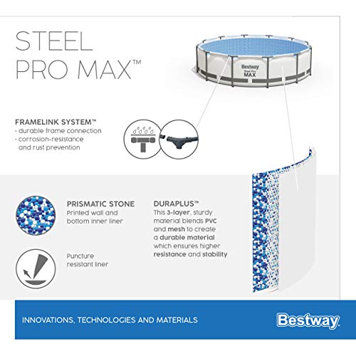 Bestway Steel Pro MAX Frame Pool-Set mit Filterpumpe Ø 305 x 76 cm, lichtgrau, rund - 13