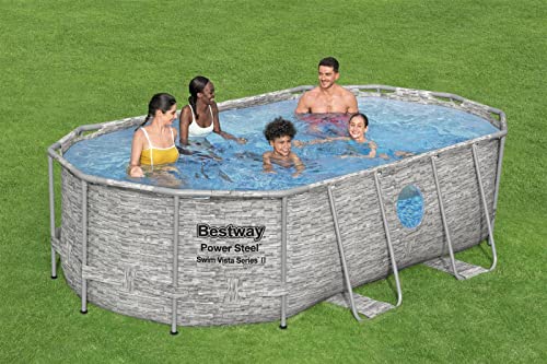 Bestway Power Steel Swim Vista Series Frame Pool Komplett-Set mit Filterpumpe 427 x 250 x 100 cm, Steinwand-Optik (Cremegrau), oval - 6