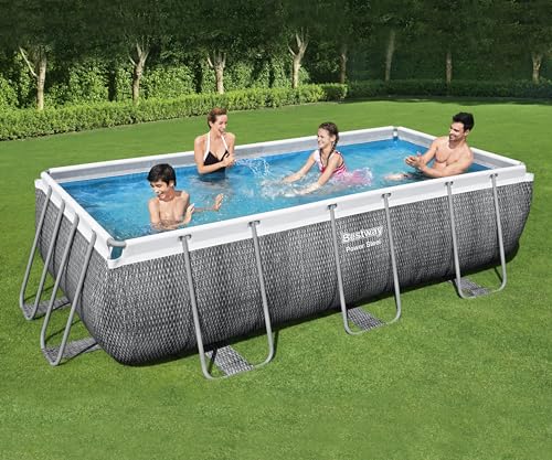 Bestway Power Steel Frame Pool-Set mit Filterpumpe 404 x 201 x 100 cm, Rattan-Optik (Schiefergrau), eckig - 2