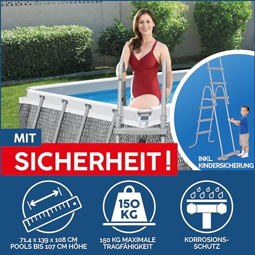 Bestway Power Steel Frame Pool-Set mit Filterpumpe 404 x 201 x 100 cm, Rattan-Optik (Schiefergrau), eckig - 7