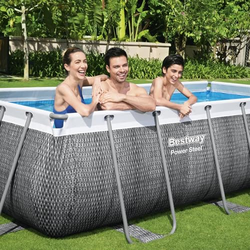 Bestway Power Steel Frame Pool-Set mit Filterpumpe 404 x 201 x 100 cm, Rattan-Optik (Schiefergrau), eckig - 3