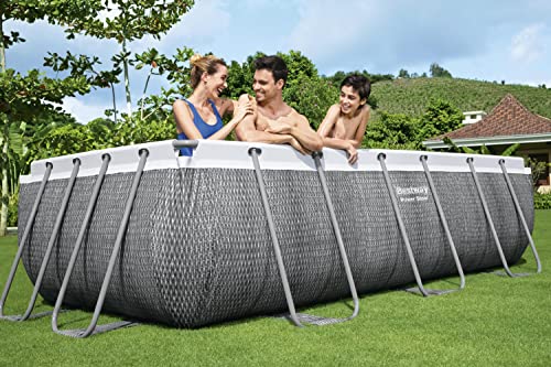 Bestway Power Steel Frame Pool-Set mit Filterpumpe 404 x 201 x 100 cm, Rattan-Optik (Schiefergrau), eckig - 4