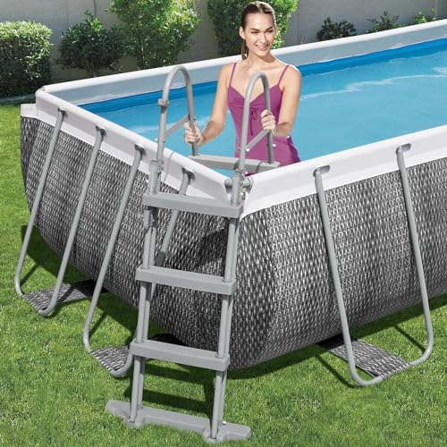 Bestway Power Steel Frame Pool-Set mit Filterpumpe 404 x 201 x 100 cm, Rattan-Optik (Schiefergrau), eckig - 5