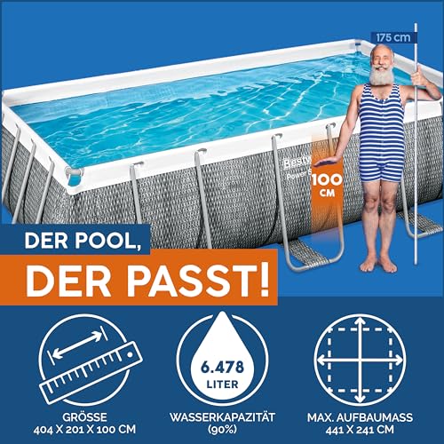 Bestway Power Steel Frame Pool-Set mit Filterpumpe 404 x 201 x 100 cm, Rattan-Optik (Schiefergrau), eckig - 3