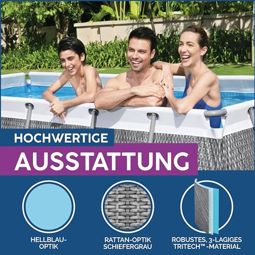 Bestway Power Steel Frame Pool-Set mit Filterpumpe 404 x 201 x 100 cm, Rattan-Optik (Schiefergrau), eckig - 5