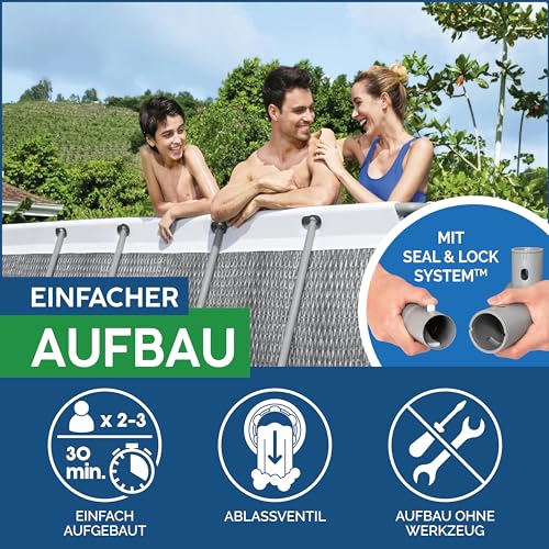 Bestway Power Steel Frame Pool-Set mit Filterpumpe 404 x 201 x 100 cm, Rattan-Optik (Schiefergrau), eckig - 6