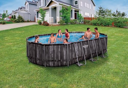 Bestway Power Steel Frame Pool Komplett-Set mit Filterpumpe 610 x 366 x 122 cm , Holz-Optik (Mooreiche), oval - 2