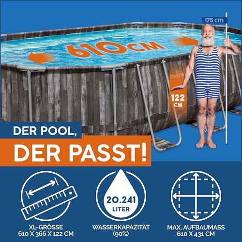 Bestway Power Steel Frame Pool Komplett-Set mit Filterpumpe 610 x 366 x 122 cm , Holz-Optik (Mooreiche), oval - 3