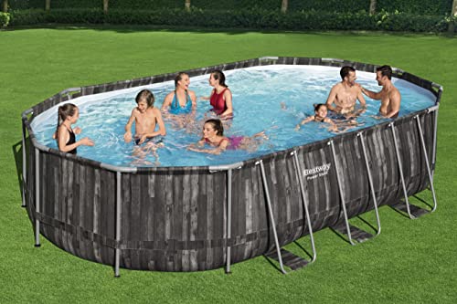 Bestway Power Steel Frame Pool Komplett-Set mit Filterpumpe 610 x 366 x 122 cm , Holz-Optik (Mooreiche), oval - 2