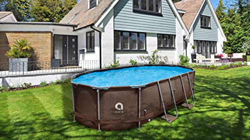 Avenli Pool 427 x 275 x 100 cm Frame Stahlrahmen Aufstellpool ohne Pumpe braune Rattanoptik Framepool Swimming oval Schwimmbecken Ersatzpool - 2