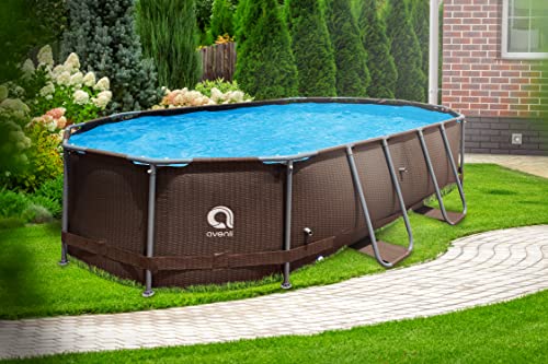 Avenli Pool 427 x 275 x 100 cm Frame Stahlrahmen Aufstellpool ohne Pumpe braune Rattanoptik Framepool Swimming oval Schwimmbecken Ersatzpool - 5