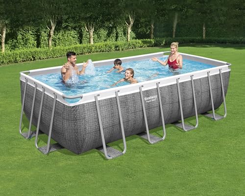 Bestway Power Steel Frame Pool Komplett-Set mit Filterpumpe 488 x 244 x 122 cm, Rattan-Optik (Schiefergrau), eckig - 2