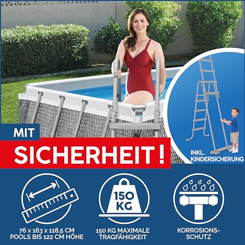 Bestway Power Steel Frame Pool Komplett-Set mit Filterpumpe 488 x 244 x 122 cm, Rattan-Optik (Schiefergrau), eckig - 7