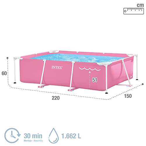 Intex 28266NP - Rechteckiger Aufstellpool mit Rahmen, 1662 L, Stahl und PVC, Rosa, 220 x 150 x 60 cm - 4