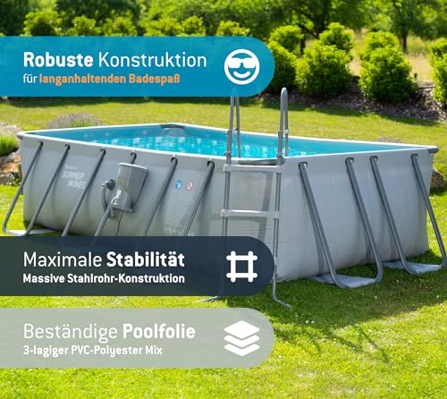 Summer Waves Frame Pool Komplettset | Rechteckig 400x200x100 cm Grau | Aufstellpool Set | Gartenpool & Schwimmbecken inkl. Filterpumpe, Filterpatrone & Einstiegsleiter - 2