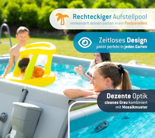 Summer Waves Frame Pool Komplettset | Rechteckig 400x200x100 cm Grau | Aufstellpool Set | Gartenpool & Schwimmbecken inkl. Filterpumpe, Filterpatrone & Einstiegsleiter - 3