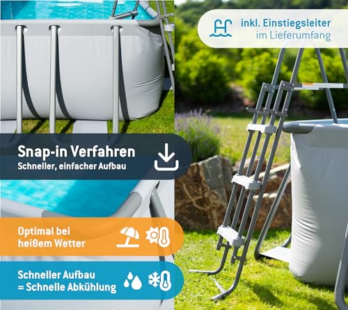 Summer Waves Frame Pool Komplettset | Rechteckig 400x200x100 cm Grau | Aufstellpool Set | Gartenpool & Schwimmbecken inkl. Filterpumpe, Filterpatrone & Einstiegsleiter - 4