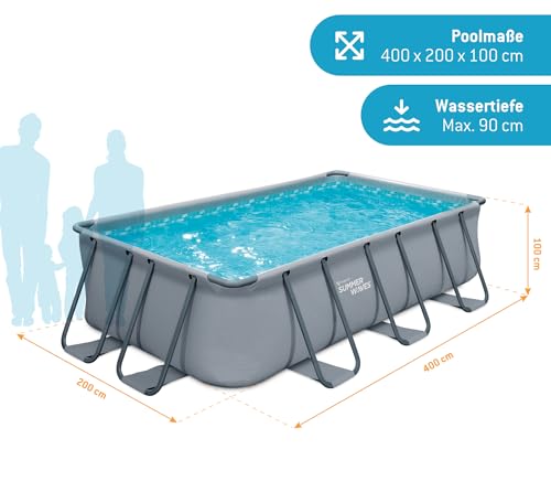 Summer Waves Frame Pool Komplettset | Rechteckig 400x200x100 cm Grau | Aufstellpool Set | Gartenpool & Schwimmbecken inkl. Filterpumpe, Filterpatrone & Einstiegsleiter - 6