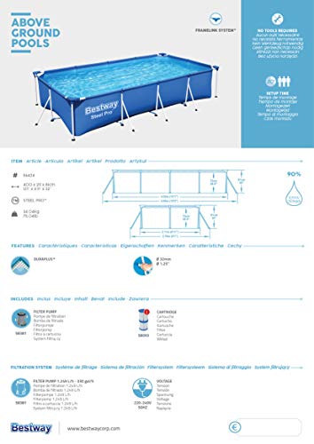 Bestway Steel Pro Frame Pool-Set mit Filterpumpe 400 x 211 x 81 cm , blau, eckig - 15