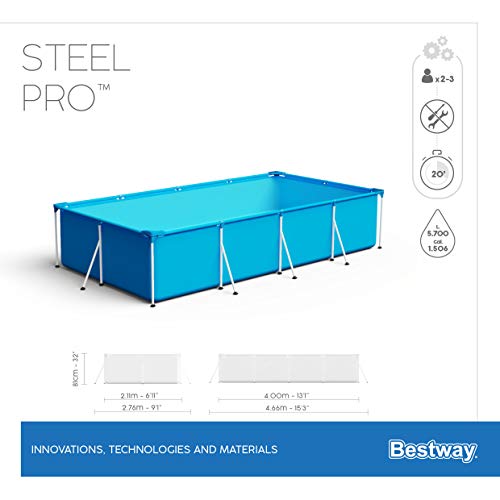 Bestway Steel Pro Frame Pool-Set mit Filterpumpe 400 x 211 x 81 cm , blau, eckig - 16