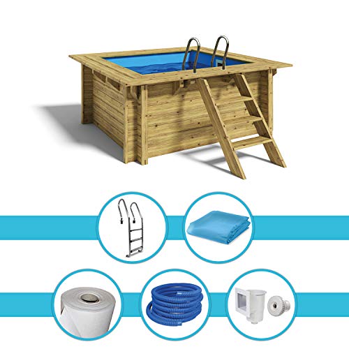 Paradies Pool® Holzpool Lulu Einzelbecken inkl. Zubehör, Edelstahlleiter Tiefbecken, Blaue Folie mit 0,8mm Stärke, Viereck-Pool, 200 x 200 x 104, Menge: 1 Stück - 2