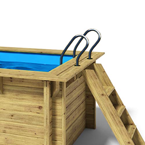 Paradies Pool® Holzpool Lulu Einzelbecken inkl. Zubehör, Edelstahlleiter Tiefbecken, Blaue Folie mit 0,8mm Stärke, Viereck-Pool, 200 x 200 x 104, Menge: 1 Stück - 4