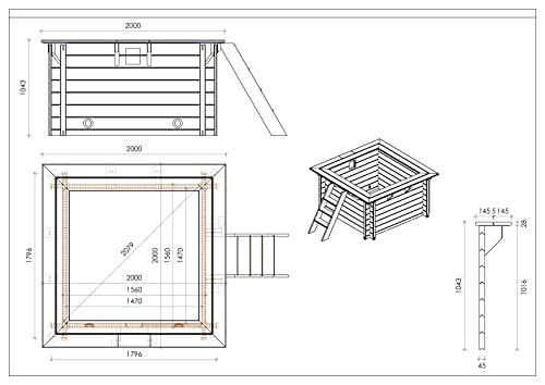 Paradies Pool® Holzpool Lulu Einzelbecken inkl. Zubehör, Edelstahlleiter Tiefbecken, Blaue Folie mit 0,8mm Stärke, Viereck-Pool, 200 x 200 x 104, Menge: 1 Stück - 5