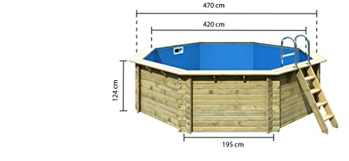 CHILLROI® Achteck Massiv Holzpool 428 x 428 x 124 cm Modell 2A| Inkl. Zubehör und Pool Leitern - 3