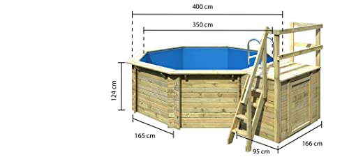 CHILLROI® Achteck Massiv Holzpool 358 x 358 x 124 cm Modell 1B | Set inkl. Sonnenterrasse 94,5 x 166 cm, Zubehör und Pool Leitern - 2