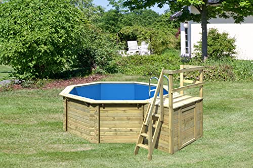 CHILLROI® Achteck Massiv Holzpool 358 x 358 x 124 cm Modell 1B | Set inkl. Sonnenterrasse 94,5 x 166 cm, Zubehör und Pool Leitern - 3