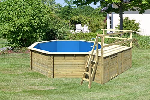 CHILLROI® Achteck Massiv Holzpool 428 x 428 x 124 cm Modell 2C | Set inkl. Sonnenterrasse 96 x 199 cm, Zubehör und Pool Leitern - 3