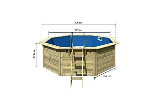 CHILLROI® Achteckiger Holzpool 357,5 x 357,5 x 124 cm, Modell 1 X Folie blau Inkl. Zubehör und Pool Leitern - 2