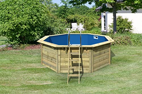 CHILLROI® Achteckiger Holzpool 357,5 x 357,5 x 124 cm, Modell 1 X Folie blau Inkl. Zubehör und Pool Leitern - 3