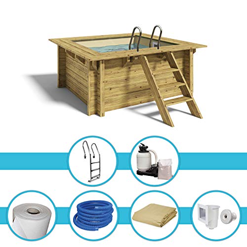 Paradies Pool® Holzpool Lulu Komplettset inkl. Filteranlage, Edelstahlleiter Tiefbecken, Folie Sand mit 0,8mm Stärke, Viereck-Pool, 200 x 200 x 104, Menge: 1 Stück - 2