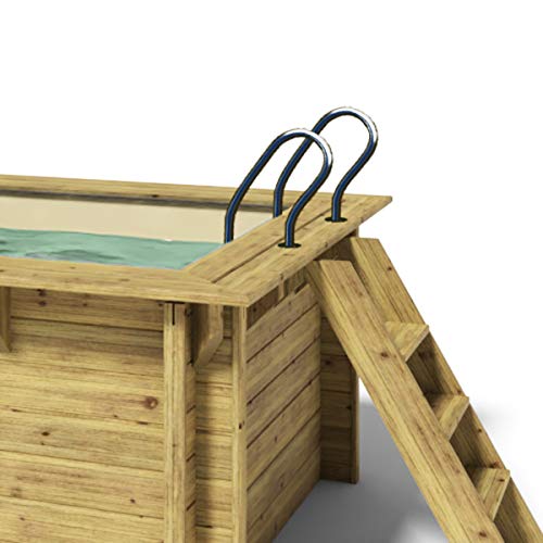 Paradies Pool® Holzpool Lulu Komplettset inkl. Filteranlage, Edelstahlleiter Tiefbecken, Folie Sand mit 0,8mm Stärke, Viereck-Pool, 200 x 200 x 104, Menge: 1 Stück - 4