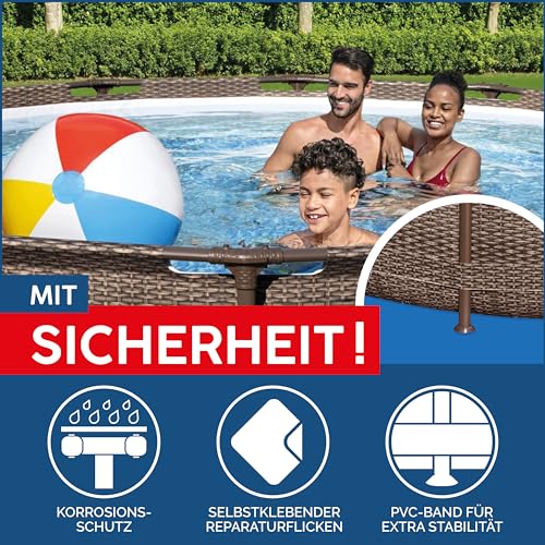 Bestway Steel Pro MAX Frame Pool-Set mit Filterpumpe Ø 366 x 100 cm, Rattan-Optik (Schokobraun), rund - 12