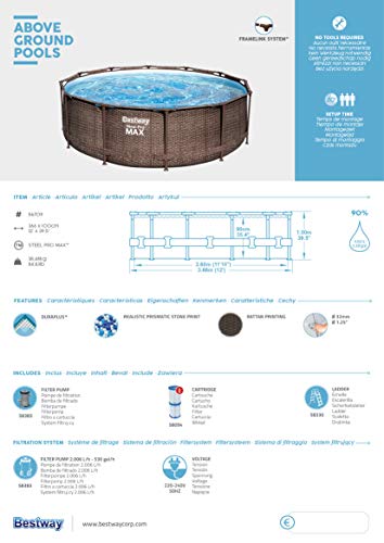 Bestway Steel Pro MAX Frame Pool-Set mit Filterpumpe Ø 366 x 100 cm, Rattan-Optik (Schokobraun), rund - 13