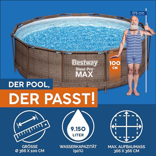 Bestway Steel Pro MAX Frame Pool-Set mit Filterpumpe Ø 366 x 100 cm, Rattan-Optik (Schokobraun), rund - 8