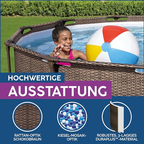 Bestway Steel Pro MAX Frame Pool-Set mit Filterpumpe Ø 366 x 100 cm, Rattan-Optik (Schokobraun), rund - 10