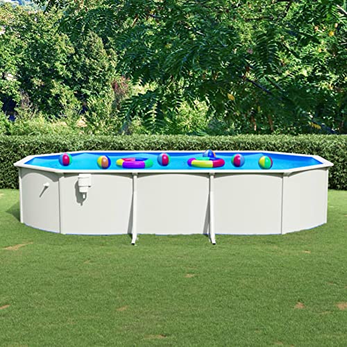 Gecheer Pool mit Stahlwand Oval Gartenpool Stahlwandbecken Stahlwandpool Planschbecken Aufstellpool Swimmingpool 610 x 360 x 120 cm (L x B x H) Mit vorgebohrtem Skimmerloch und Einlass-/Ablassloch - 2