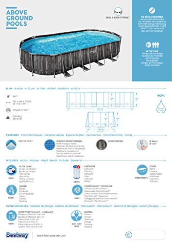 Bestway Power Steel Frame Pool Komplett-Set mit Filterpumpe 732 x 366 x 122 cm , Holz-Optik (Mooreiche), oval - 15