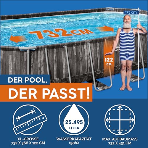 Bestway Power Steel Frame Pool Komplett-Set mit Filterpumpe 732 x 366 x 122 cm , Holz-Optik (Mooreiche), oval - 3