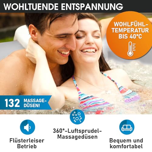 Whirlpool aufblasbar BRAST® MSpa Tekapo für 6 Personen 185x185cm In-Outdoor Pool 132 Massagedüsen Energiespar-Timer Heizung Aufblasfunktion per Knopfdruck Bubble Spa Wellness Massage - 3